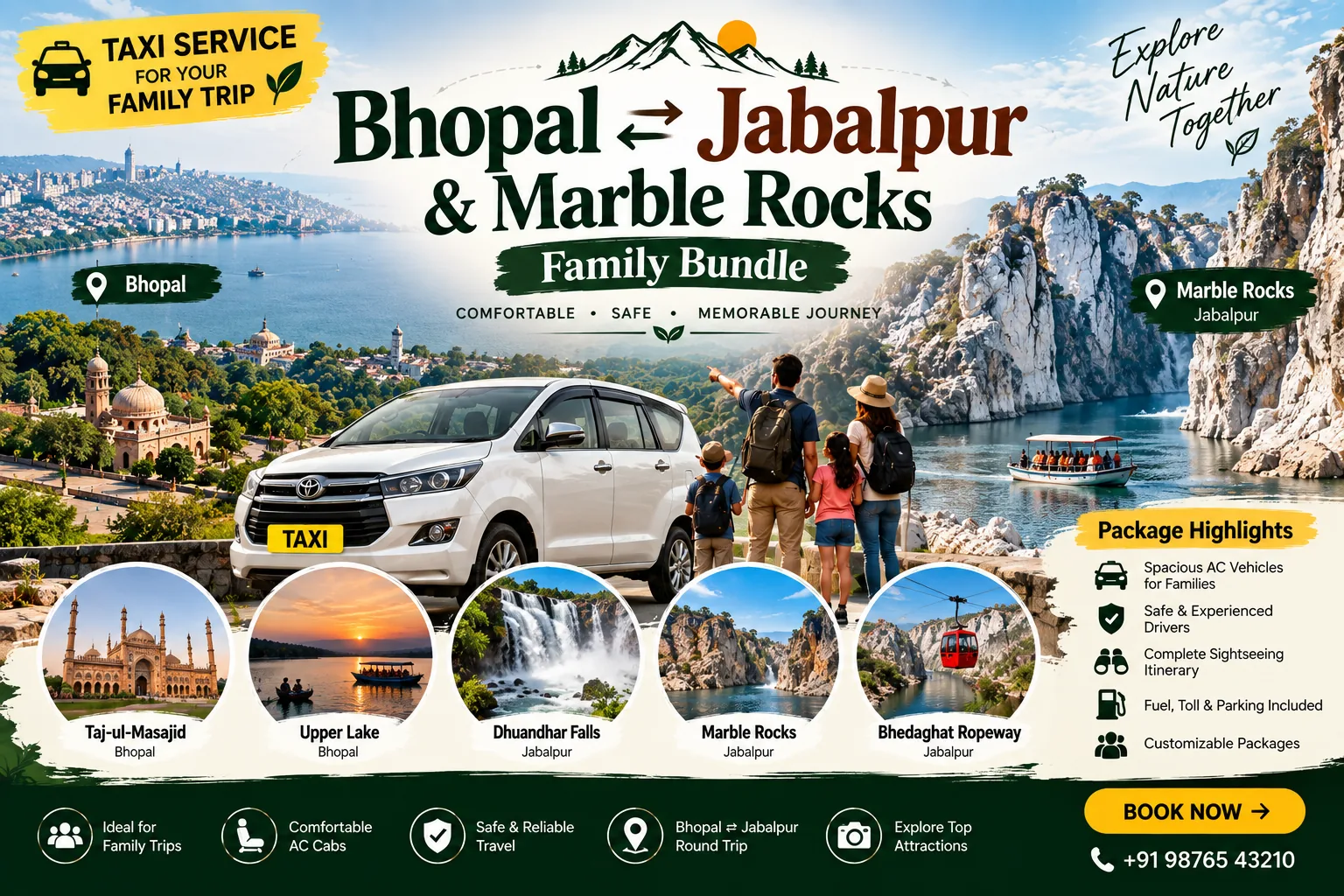 Bhopal ⇄ Jabalpur & Marble Rocks Family Bundle